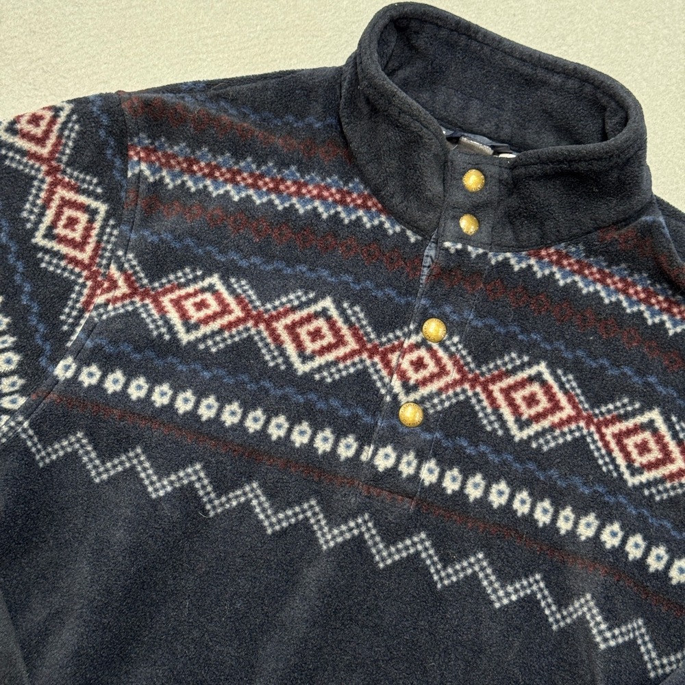 Chaps Sweater Men's Small Navy Blue Fair Isle Geometric Quarter Snap Pullover